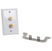 Plastic wallplate fitted with gold plated binding posts for speaker connect points.