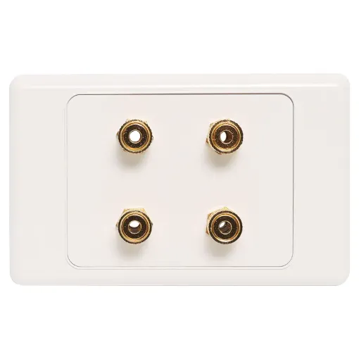 Wall plate with high quality gold plated binding posts.Accepts either banana plugs or bare wire.