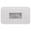 Slim profile for fitting behind cabinets. Brush plate for cable entry through walls etc.