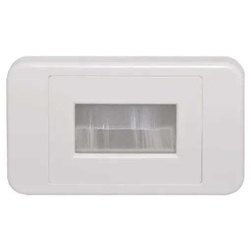 Slim profile for fitting behind cabinets. Brush plate for cable entry through walls etc.