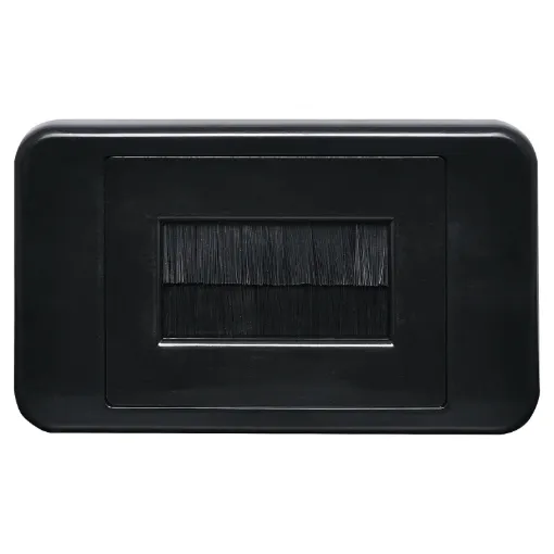 Slim profile for fitting behind cabinets. Brush plate for cable entry through walls etc.