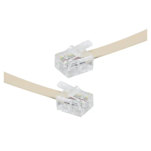 Standard telephone lead to connect your phone to a wall socket. Fitted with a 6P4C RJ14 modular plug at each end. Straight through connections. 3 metre length.