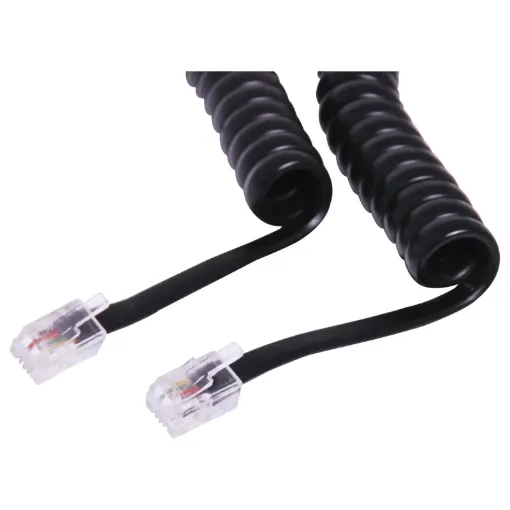 4P4C-4P4C (RJ10) 3m black curly cord suitable replacement for most modern telephone handpick cables.