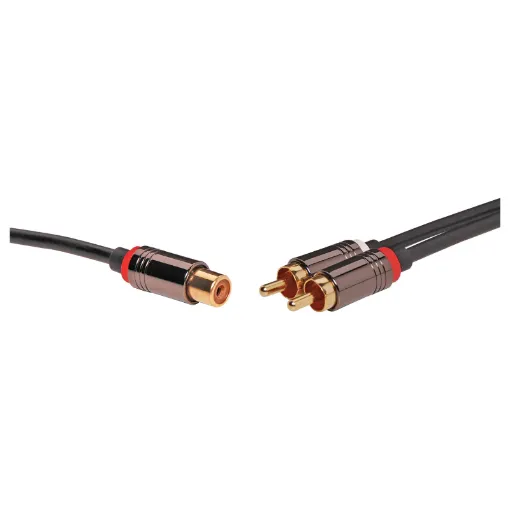 Female RCA to Dual RCA Male Lead, 0.2m. Diecast connector bodies, gold plated contacts.