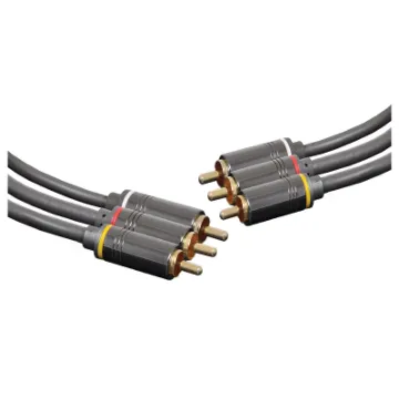 3 RCA Male to 3 RCA Male Composite AV Lead, 0.75m. Diecast connector bodies, gold plated contacts.