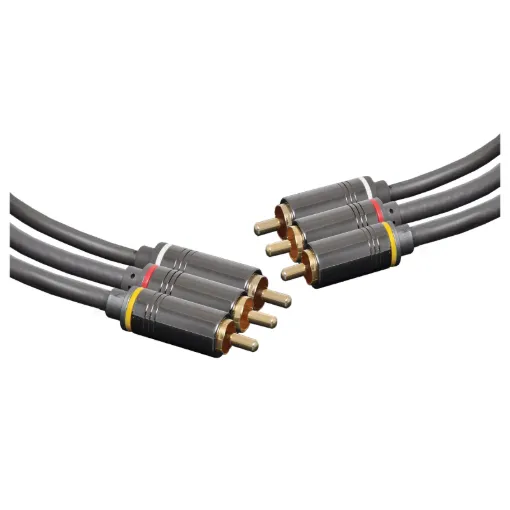 3 RCA Male to 3 RCA Male Composite AV Lead, 0.75m. Diecast connector bodies, gold plated contacts.