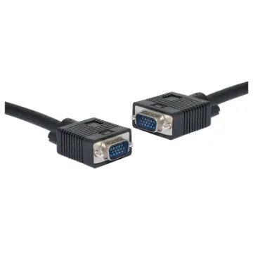 VGA DE15 High Density Male-Male Lead, 0.5m. Ferrite core on each end to reduce EMF interference. Tightly woven shield and cores meet UL2919 specification.