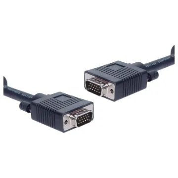 Filtered VGA DE15 High Density Male-Male Lead, 7.5m. Ferrite core on each end to reduce EMF interference. Tightly woven shield and cores meet UL2919 specification.