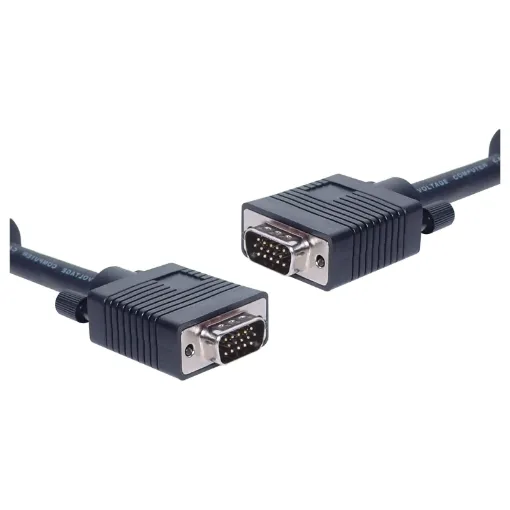 Filtered VGA DE15 High Density Male-Male Lead, 7.5m. Ferrite core on each end to reduce EMF interference. Tightly woven shield and cores meet UL2919 specification.