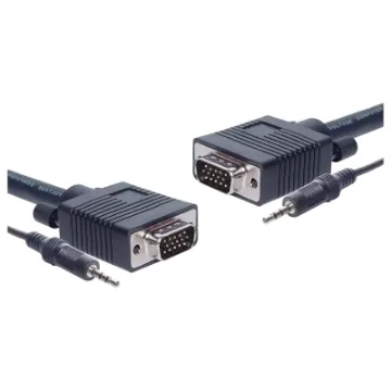 Filtered VGA+3.5mm Stereo DE15 Male-Male Lead, 10m. Ferrite core on each end to reduce EMF interference. Tightly woven shield and cores meet UL2919 specification.