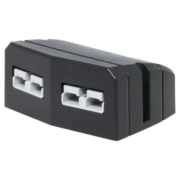 This Anderson style connector features an enclosure for surface mounting on vehicle cabinets or bodywork.