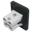 This Anderson style connector features an enclosure for panel mounting on vehicle cabinets or bodywork.