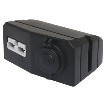 This Anderson style connector features an enclosure for surface mounting on vehicle cabinets or bodywork.