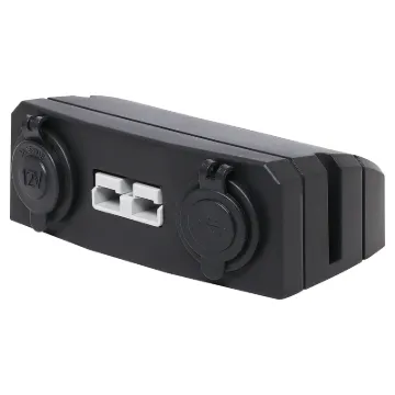 This Anderson Style connector features an enclosure for surface mounting on vehicle cabinets or bodywork.