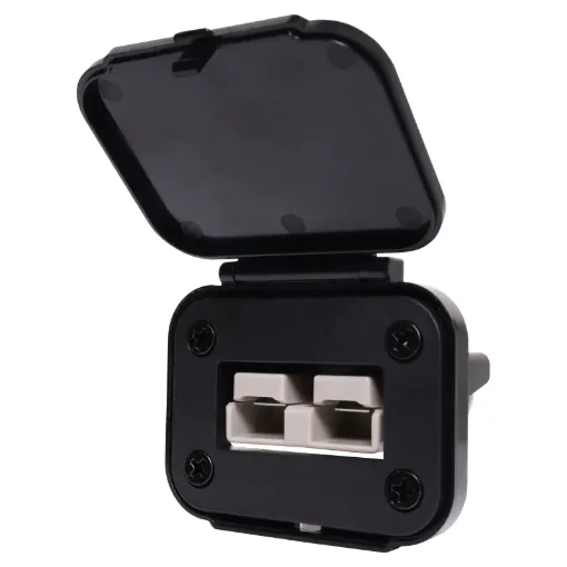 This Anderson Style (SB50 50A type) connector provides easy connection to solar panels and auxiliary batteries/appliances Snap fit cover provides protection from dust and moisture when not in use. Includes connectors. 