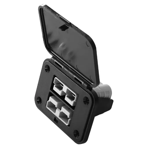 This Dual Anderson Style (SB50 50A type) connector provides easy connection to solar panels and auxiliary batteries/appliances Snap fit cover provides protection from dust and moisture when not in use. Includes connectors. 
