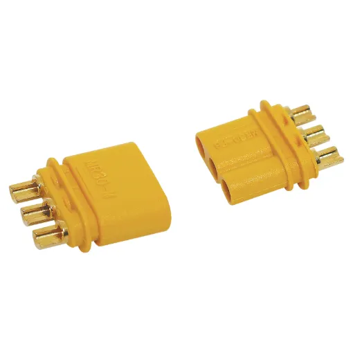 These MR30-M connectors are ideal for use as battery connectors in high current draw applications such as RC LiPo batteries.