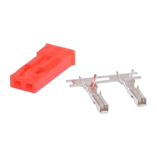 This JST Style RCY 2-Way 1.3mm Crimp DC Plug is widely used in RC hobbies. Includes terminal crimps. For PCB header to suit, see P 5492 or P 5512 2.54mm pitch headers. 2.54mm (0.1") pin spacing Colour: Red. Cable entry: 1.3mm