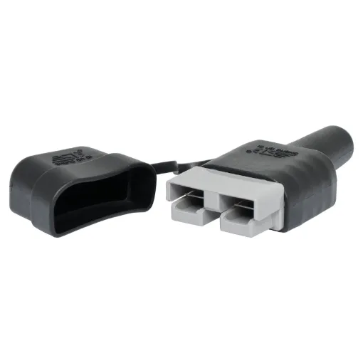 Rubber boot cover for 50A Anderson connectors with dust cover to protect the connector from dust and moisture when not in use.