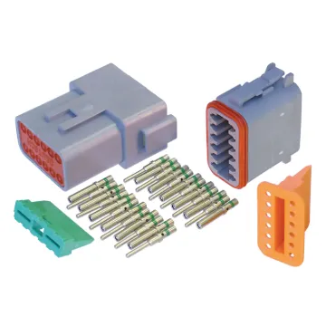 World famous IP67 weatherproof pluggable connectors for automotive and industrial wiring. Supplied in a set including crimp pins, gasket, male and female connector bodies. DE-DT12-1