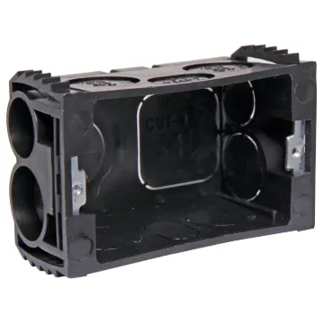 Plastic Mains wall box with multiple conduit entries.