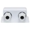 A handy dual gland cable entry point for caravans, campers and vehicles with roof mounted solar panels. Can be surface mounted using silastic or similar weatherproof adhesive. Size: 100W x 88D x 49Hmm.