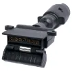 7 pin round to 7 pin flat trailer adapter.  Allows you to connect a trailer with a 7 pin flat connector to a vehicle with large round 7 pin connector.
