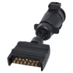 7 pin flat to large 7 pin round trailer adapter. Allows you to connect a trailer with a Large round 7 pin connector to a vehicle with 7 pin flat connector.