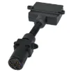 7 pin round to flat trailer adapter.  Allows you to connect a trailer with a 7 pin flat connector to a vehicle with 7 pin round connector.