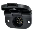 A vehicle mount round 7 pin trailer plug suitable for use with 7 core trailer cable (see W 4222 cable). Suits a 7 pin trailer plug. Flush surface mounting, add P8098 for chassis mounting.