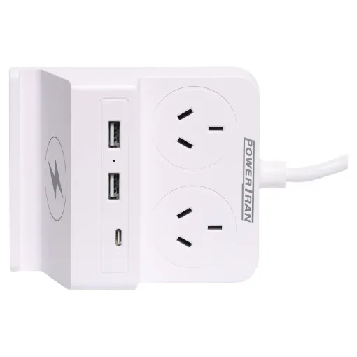 Ideal for the work bench, this 2 way power extension board features 2 x type A USB chargers and 20W USB type C PD charging output. Plus a 10W wireless charger holder to keep your phone charged up while you work.
