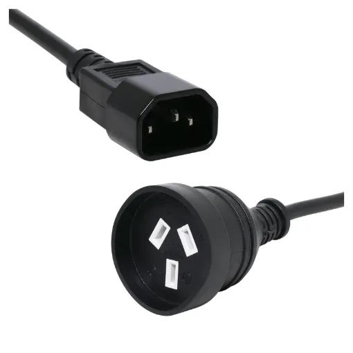 This 10A IEC C14 to 3 pin Australian mains socket power cord is commonly used on UPS back up systems and PDUs.