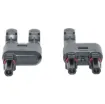 MC4 style dual line plug adaptor designed for use when daisy chaining solar panels together.