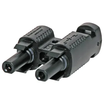 Dual line socket adaptor designed for use when daisychaining solar panels together.
