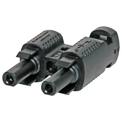 Dual line socket adaptor designed for use when daisychaining solar panels together.