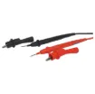 This set of crocodile clip test probe adapters comes with both a red and a black test probe. Simply plug in pin probe to turn it into a crocodile clip connection. This test probe pair will work with P 0407 (Multimeter Test Probes 1000V 10A) and P 0404A (Shrouded Professional Grade Multimeter Test Probes Lead Set).