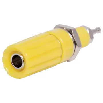 With 4mm banana socket and crosshole. 10A @ 125V AC. 
24mm. Mounting hole 8mm  dia..