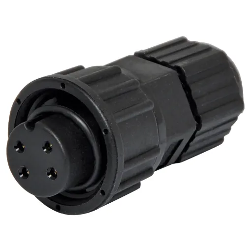 Waterproof IP67 rated 4 Pin female line connector for installations outdoors or in areas prone to moisture build up. 5A rated.

Cable entry sizes 3.5 - 5.3mm