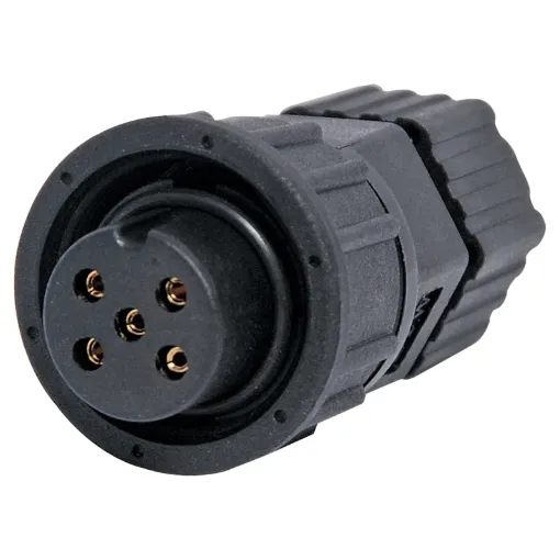 Waterproof IP66 rated 5 Pin female line connector for installations outdoors or in areas prone to moisture build up. 5A rated.

Cable entry sizes 4.5 - 6.5mm