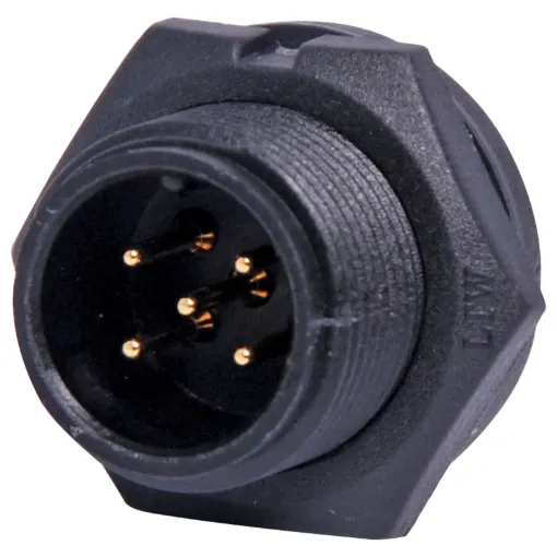 Waterproof IP67 rated 5 Pin female line connector for installations outdoors or in areas prone to moisture build up. 5A rated.