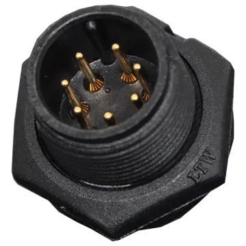 Waterproof IP67 rated 7 Pin female line connector for installations outdoors or in areas prone to moisture build up. 5A rated.