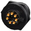 Waterproof IP67 rated 7 Pin female line connector for installations outdoors or in areas prone to moisture build up. 5A rated.