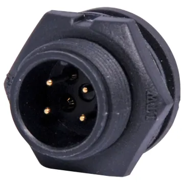 Waterproof IP67 rated 4 Pin male PCB connector for installations outdoors or in areas prone to moisture build up. 5A rated.