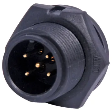 Waterproof IP67 rated 5 Pin male PCB connector for installations outdoors or in areas prone to moisture build up. 5A rated.