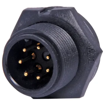 Waterproof IP67 rated 7 Pin male PCB connector for installations outdoors or in areas prone to moisture build up. 5A rated.