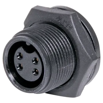 Waterproof IP67 rated 4 Pin female chassis connector for installations outdoors or in areas prone to moisture build up. 5A rated.