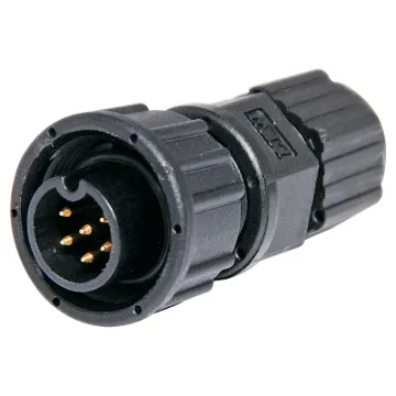 Waterproof IP67 rated 6 Pin male line connector for installations outdoors or in areas prone to moisture build up. 5A rated.

Cable entry sizes 3.5 - 5.3mm