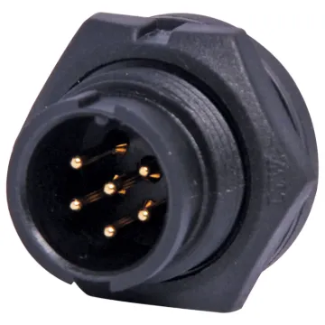 For outdoor installations or in areas prone to moisture.
5A rated. LTW lock type series "B". 6 pin male.