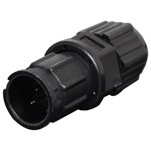Waterproof IP67 rated 2 Pin male line connector for installations outdoors or in areas prone to moisture build up. 5A rated.