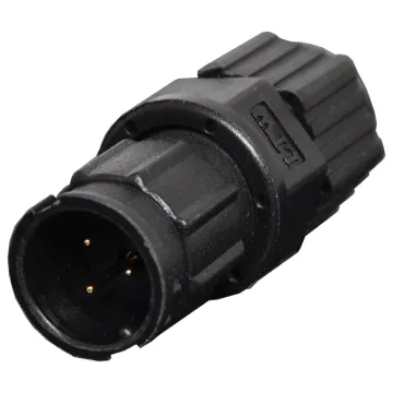 Waterproof IP67 rated 3 Pin male line connector for installations outdoors or in areas prone to moisture build up. 5A rated.